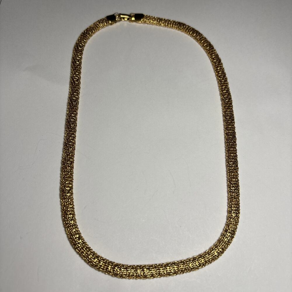 Napier Gold Tone Woven Mesh Chain Necklace Classic Textured Collar